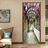 3D Kreative Türaufkleber Gartenpavillon 95x215cm Wohnzimmer Türtapete Wandbilder Selbstklebend Tür Poster Entfernbar Mauer Aufkleber Zuhause Dek