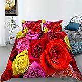 YNES Bettwäsche-Set gedruckt Rote Rose, romantische, weiche, Glatte, 3D-Druckatmosphäre und schön (Color : Red rose4, Size : Single)