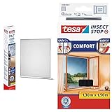 tesa Insect Stop FALT Faltbarer Alu-Rahmen, Weiß, 80x80 cm bis 140x140 cm & Insect Stop COMFORT Fliegengitter für Fenster - Insektenschutz mit Klettband selbstklebend - anthrazit, 130x150