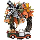 URFEDA Weihnachtskranz Tür außen Deko Kranz Haustür Dekoration, Orange LKW Herbstkranz Rattan Kreis Weihnachtskranz Hängende Wand Verzierung Weihnachtskugelnkranz für Haustür Kamin Fensterdek