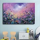 HNGFV Bild Wandbilder Lila Blumen Wand Bilder Leinwand Bild FüR Wohnzimmer Dekor Nordischen Stil Bilder Und Kunstdrucke Moderne Wohnkultur Poster 50x70cm x1 R