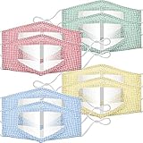 8 Stücke Wiederverwendbare Mundabdeckung Unisex Gesicht Bandanas Gesichtsabdeckung mit Klarem Fenster für Gehörlose und Schwerhörige (Plaid)