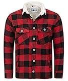 Rock Creek Herren Winterjacke Karierte Flanelljacke Gefüttert Holzfällerjacke Holzfällerhemd Kragen Teddyfutter Kariert Thermojacke H-264 Rot 2XL