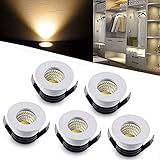 INHDBOX Mini LED Einbaustrahler Set 5er,3W Warmweiß LED Deckeneinbaustrahler Schwenkbar COB Deckenspots Aluminium LED Deckenspots für Weinschrank Schrank Küche Wohnzimmer -Weiß