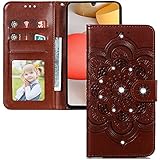 IMIRST Diamond Case Moto G Power 2021 Hülle Bling Diamond Mandala Prägung Wallet Flip PU Leder Stoßfest Magnetisch Kickstand Kartenfach Cover für Moto G Power 2021 Mandala-Brawn LDZ