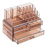 Navaris Schmink Aufbewahrung Organizer - Kosmetik Aufbewahrungsbox aus Acryl durchsichtig - Halter mit Schubladen und Fächern - 2in1 Design - B