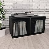 Festnight Schallplatten-Aufbewahrungsbox mit 2 Fächern Box Aufbewahrung Kasten Schallplatten Sammlung Regal Schwarz 71×34×36 cm Spanp