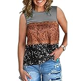 GDOV Damen Tanktop Übergröße ärmellos O-Ausschnitt Afrikanischer Druck Boho Vintage Cami-Shirts Weste Frauen Lässig Elegant übergroß Leopard Blumen Locker Camisole T-Shirt Oberteile Hemden Bluse V