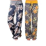 iniber Damen Yoga-Hose Schlafanzughose weich Pyjamahose Fitness Lange Stretch Drawstring Hosen Freizeithose Strandhose Weites Bein H