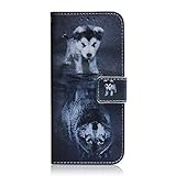 Sunrive Hülle Für ZTE Blade L8, Magnetisch Schaltfläche Ledertasche Schutzhülle Etui Leder Case Cover Handyhülle Tasche Schalen Lederhülle MEHRWEG(Wolf und Hund)