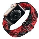 Ouwegaga Geflochtenes Solo Loop Kompatibel mit Apple Watch Armband 44mm 42mm 40mm 38mm, Elastic Nylon Sport Ersatz Armband für iWatch Armband Series 6/SE/5/4/3/2/1, 42mm/44mm Schwarz Rot(Patented)