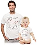 Unser erster Vatertag - Süßes Geschenk Partner Outfit für Papa und Baby Body Weiß 3-6 Monate/Shirt Weiß S