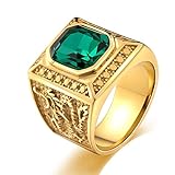 Beydodo Edelstahl Ring mit Stein für Herren, Männer Ring Personalisiert Gothic Gold Drachen Ring mit Grün Zirkonia Gr.65 (20.7)