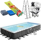 Intex Ultra XTR Frame Swimming Pool rechteckig 975 x 488 x 132 cm Schwimmbecken 26374 Komplett-Set mit Sand-Filteranlage sowie Extra-Zubehör wie: L