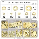 WEKON 180 Stück Messing Flach Unterlegscheiben 8 Größen Flach und Sicherungsscheiben Sortiment Set (M2 M2.5 M3 M4 M5 M6 M8 M10)