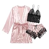 Damen Spitze Pyjama Set Nachtwäsche Unterwäsche Babydoll Kleid Anzug Satin Schlafanzug Kimono Nachthemd Negligee Sling Lingerie Morgenmantel Robe Hausanzug Schlafanzug Dessous Wäsche S