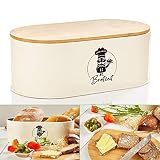 bambuswald© Brotbox aus Metall mit ökologischem Deckel aus Bambus - ca 33,5x18x13cm | Brotkasten für Croissants, Brot o. Brötchen | Brotbehälter mit Küchenbrett | Aufbewahrung Vorratdose B