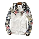 Uni-Wert Unisex Windbreaker Coole Jacke mit Kapuze Damen Herren Jungen Mädchen Reißverschluss Übergangsjacke Blumen Drucken Color Block Patchwork Streetwear Windjacke Mantel Outerwear Kurze Jack