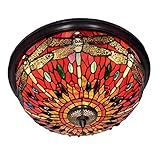 Tiffany Deckenleuchte. Tiffany Retro-Stil Deckenleuchte 16' Tiffany Deckenleuchte Libelle Rot Lampenschirm for Wohnzimmer Schlafzimmer Korridor Deckenleuchte Dome Insel Boho Hängen L