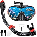 KESSER® Schnorchelset Profi Taucherbrille Schnorchelmaske Tauchset Erwachsene Tauchmaske - Inkl. Action-Cam Halterung - Antibeschlag und Anti-Leck für Freitauchen und Schnorcheln Set Taucherbrille R