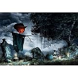 OFILA Gruseliger Halloween-Hintergrund für Friedhof, 1,8 x 1,2 m, für Halloweenpartys, Fotografie, Kürbis, Vogelscheuche, Fotos, Nebeliger Wald, Hintergrund, Happy Halloween, Video-R