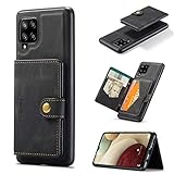hongping Hülle für Samsung Galaxy A12 Handyhülle Leder Handyhülle Brieftasche Schutzhülle Brieftasche [Kartensteckplatz] [abnehmbare Magnethülle] mit Kreditkartenhaltern -schw