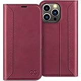 OCASE Retro Hülle iPhone 13 Pro Handyhülle Schutzhülle Klapphülle Handytasche Lederhülle Flip Case Cover Tasche Etui Kompatibel für iPhone 13 Pro 5G Burgundy 6,1 Z