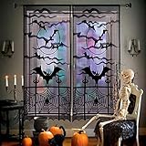 AerWo 2 Stück Halloween Vorhang,Schwarze Halloween Spitze Fenster vorhang,Spinnennetz FledermäuseTürvorhang Panel Dekor für Halloween Party Dekorationen Home Décor ,101x213