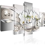 murando - Bilder Abstrakt 200x100 cm Vlies Leinwandbild 5 TLG Kunstdruck modern Wandbilder XXL Wanddekoration Design Wand Bild - Blumen Orchidee Ornament Perlen grau Silber Gold b-A-0073-b