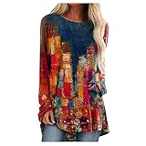 Dasongff Bluse Gestreift Oberteile V-Ausschnitt Lose Casual Langarm T-Shirt Tunika Sommer Mädchen Casual Elegant Langarmshirt Strand Hemd Longsleeve Tshirt Pullover Basic Tops T