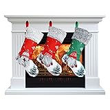 Huoie 3 Stück Nikolausstrumpf zum Befüllen, Groß Weihnachtsstrümpfe Socken 43 * 20cm, Christmas Stockings Personalised, Hängende Weihnachtssocke für Kamin, Weihnachtsdeko - Rot & Grü