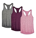 icyzone Damen Sporttop Yoga Tank Top Ringerrücken Oberteil Laufen Fitness Funktions Shirt, 3er Pack (M, Charcoal/Red Bud/Pink)