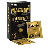Trojan Magnum große gerippte und gleitfähige Kondome mit hochwertigem Latex - 12er-Pack