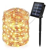 Lavavi Solar Lichterkette Aussen, 24M 240 LED Lichterketten Außen Wasserdicht Kupferdraht mit 8 Modi für Weihnachten Garten Party Hochzeit Deko, Warmweiß, IN3-S010