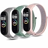 BPDD 3 Stück Armband kompatibel mit Xiaomi Mi Band 4 Armband Xiaomi Mi Band 3 Armband, Verstellbarer Nylon Ersatzarmband kompatibel für Frauen Männer (Rosa+Grau+Ozeangrün)