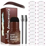 Augenbrauen Stempel , one step brow stamp shaping kit wasserdicht Makeup Brauenpuder Schablonen Wiederverwendbares with 24Pcs Eyebrow Stencil (Hellbraun)