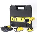 DeWalt XR Akku-Bohrschrauber Set DCD710D2F – Extrem kompakter Akkuschrauber mit 2-Gang-Vollmetallgetriebe & LED-Arbeitslicht – 1 x Akkubohrer Li-Ion 10.8 V + XR Akku-Lampe + 2 Akk