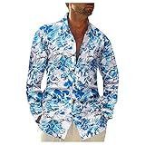 Blumen Hemden Herren Bunte Hemden Langarmhemd Hawaiihemd Muster Holiday Freizeitshemd Langarm Casual Shirt Tops Strandhemd für Tropical Party