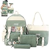 Niedlicher ästhetischer Rucksack für Mädchen, Kawaii Rucksack mit Kawaii Pin und Zubehör, Niedlicher Kawaii Rucksack für Schule Pink, Rucksack Geldbörse für Damen (Green)