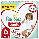 Pampers Baby Windeln Pants Größe 6 (15kg+) Premium Protection, 34 Höschenwindeln, Komfort und Schutz Fü