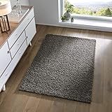 Taracarpet Shaggy Teppich Wohnzimmer Schlafzimmer Kinderzimmer Hochflor Langflor Teppiche modern dunkelgrau 080x150