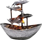 MYZQ Zimmerbrunnen, Wasserbrunnen drinnen, Tischbrunnen mit LED-Leuchten Polyresin-Statuen Heimtex