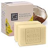 Göttin des Glücks Molke feste Körperseife Kokos 2 x 80 gr. - Peeling-Seife für alle Hauttypen - mit Fairtrade-Kokosöl - vegane Naturkosmetik - Zero W