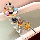 XXIOJUN Badewannen-Zubehör-Tablett, Badewanne Caddy Aus Transparentem Acryl Für Badewanne, Holzbadewannen-Rack-Bade-Regal-Kerzenständer, Seifenhalter (32.3x7.8in / 30x7.8in)
