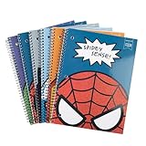 Yoobi Marvel Spiralnotizbuch (6er Set), 1 Stück, liniert, Spiralheft mit glitzerndem Charaktereinband, PVC-frei, Spiralbindung, 3-fach gelocht, 100 Blatt Notizbücher für die S