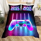 Gamer Betten Set Jungen Spiele Bettwäsche Set 135x200cm Kinder Teens Videospiel Gamepad Bettbezug Set Neuheit Gradient Game Controller Luxus Lila Blau Schlafzimmer Kollektion 2S