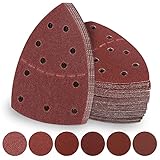 Schleifdreiecke,60 Stück Schleifblätter 11-Loch,Klett Schleifpapier Set je 10xKorn 40/60/80/120/180/240 für Multischleifer,Schleifblätter,Dreieckige Schleifpads,Schleifpap