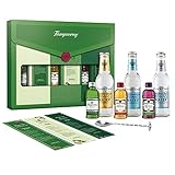 Tanqueray Cocktail Geschenkset, bestehend aus: 3 x 50ml Tanqueray-Varianten + Fever-Tree Tonic + Mixlöffel und Rezeptk