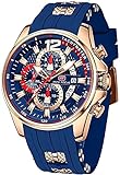 Herren Uhr Chronograph wasserdichte Sport-Analog-Quarz-Uhren Silikon-Bügel Art Und Weise Armbanduhr for Männer (Color : E-Gold Blue)