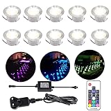 Terrassen Einbaustrahler Terrassenbeleuchtung RGB 10er Set LED Bodeneinbaustrahler IP67 wasserdicht für außen innen Garten Holzbrücke Pool Holzdeck inkl. 12V Netzteil mini Einbausp